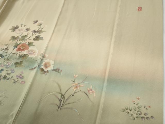 平和屋着物●訪問着　作家物　休み鳥枝花文　暈し染め　金彩　正絹　逸品　CABG0686yc