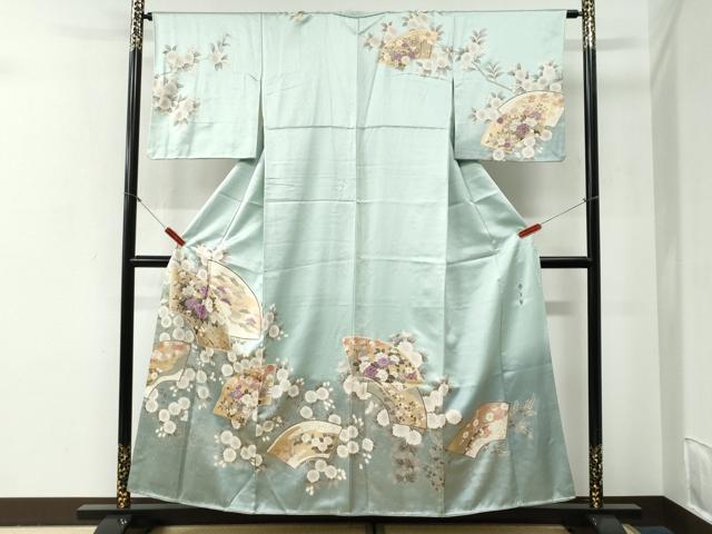 平和屋着物●西陣　京の名門　じゅらく謹製　帝王紫　訪問着　刺繍　地紙草花文　暈し染め　金彩　正絹　逸品　CABG0688yc