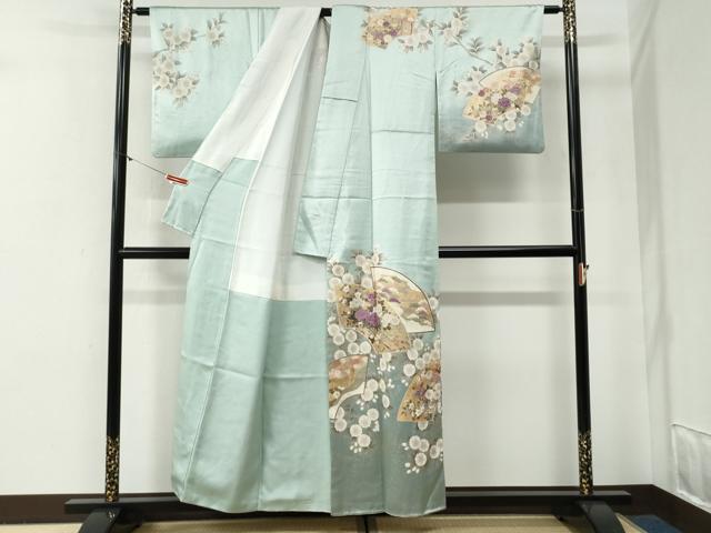 平和屋着物●西陣　京の名門　じゅらく謹製　帝王紫　訪問着　刺繍　地紙草花文　暈し染め　金彩　正絹　逸品　CABG0688yc