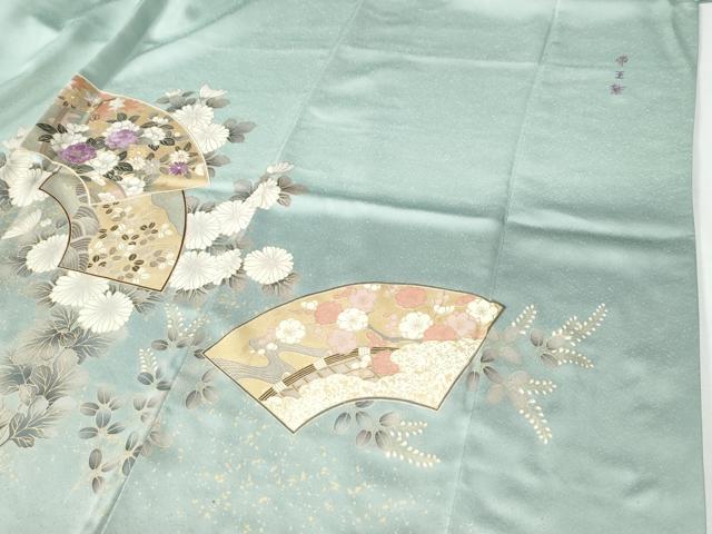 平和屋着物●西陣　京の名門　じゅらく謹製　帝王紫　訪問着　刺繍　地紙草花文　暈し染め　金彩　正絹　逸品　CABG0688yc