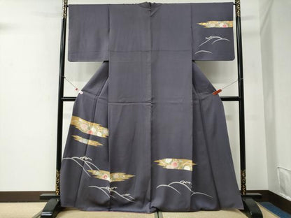 平和屋着物●訪問着　駒刺繍　立波霞草花文　金彩　正絹　逸品　CABG0692yc