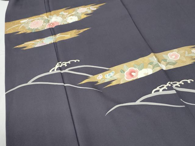平和屋着物●訪問着　駒刺繍　立波霞草花文　金彩　正絹　逸品　CABG0692yc