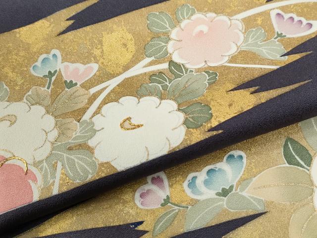 平和屋着物●訪問着　駒刺繍　立波霞草花文　金彩　正絹　逸品　CABG0692yc