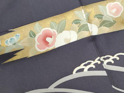 平和屋着物●訪問着　駒刺繍　立波霞草花文　金彩　正絹　逸品　CABG0692yc