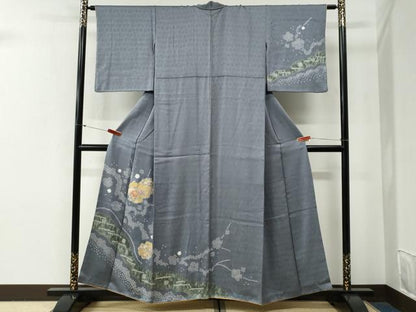 平和屋着物●訪問着　駒刺繍　絞り　舞花文　金彩　正絹　逸品　CABG0693yc