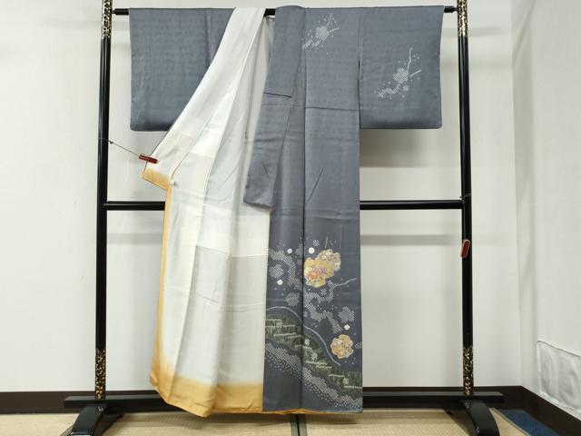 平和屋着物○訪問着 駒刺繍 絞り 舞花文 金彩 正絹 逸品 CABG0693yc