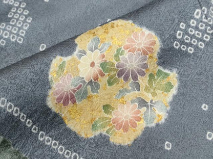 平和屋着物●訪問着　駒刺繍　絞り　舞花文　金彩　正絹　逸品　CABG0693yc