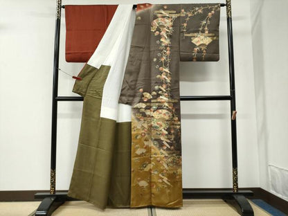 平和屋着物●訪問着　エ霞扇面枝花文　暈し染め　金彩　正絹　逸品　CABG0694yc