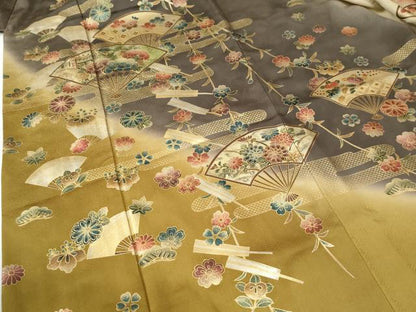 平和屋着物●訪問着　エ霞扇面枝花文　暈し染め　金彩　正絹　逸品　CABG0694yc