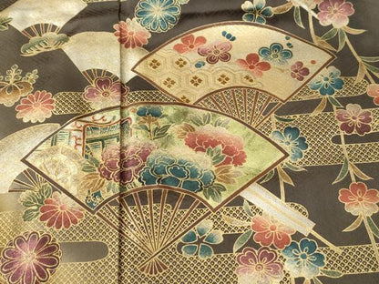 平和屋着物●訪問着　エ霞扇面枝花文　暈し染め　金彩　正絹　逸品　CABG0694yc