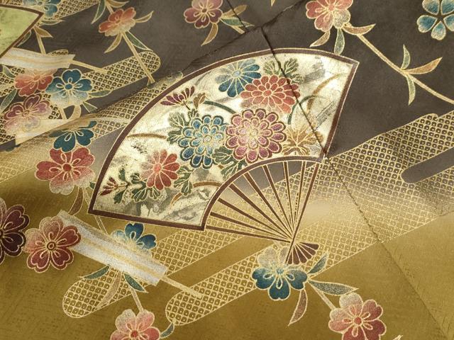 平和屋着物●訪問着　エ霞扇面枝花文　暈し染め　金彩　正絹　逸品　CABG0694yc