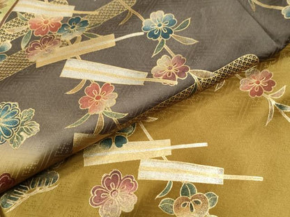 平和屋着物●訪問着　エ霞扇面枝花文　暈し染め　金彩　正絹　逸品　CABG0694yc