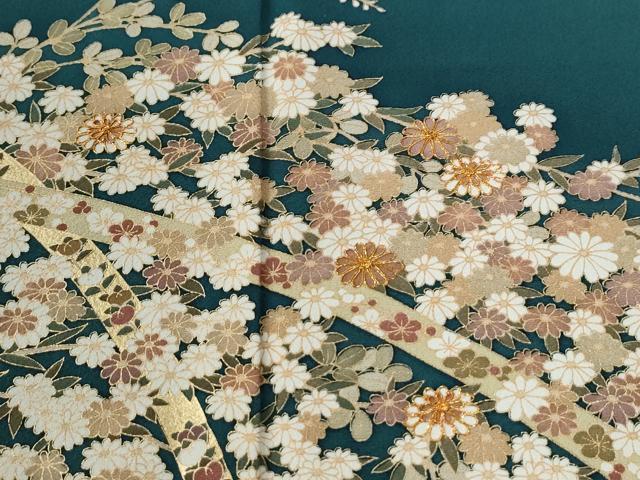 平和屋着物●豪華色留袖　駒刺繍　鬘帯枝花文　金彩　正絹　逸品　CABG0710yc