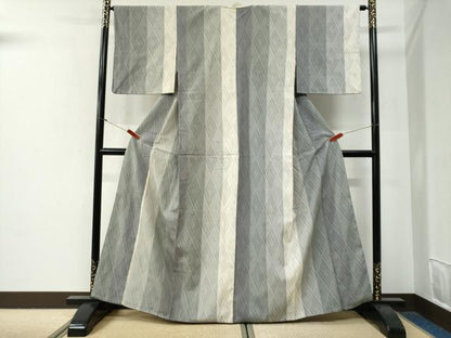 平和屋着物●本塩沢　縞　正絹　逸品　CABG0711yc