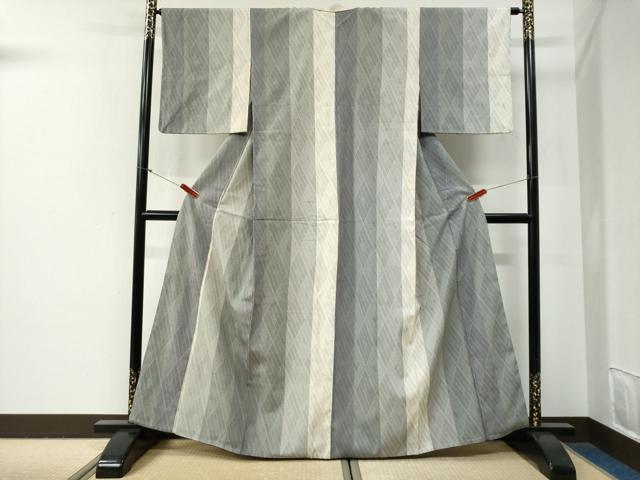 平和屋着物●本塩沢　縞　正絹　逸品　CABG0711yc