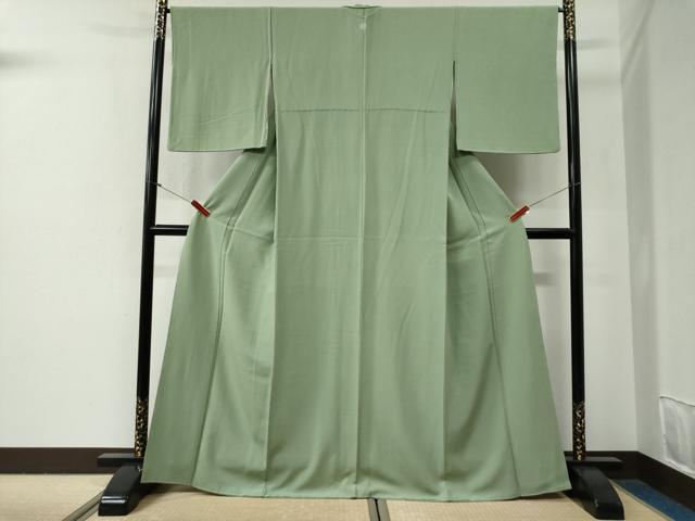 平和屋着物●上質な色無地　山葵色　正絹　逸品　CABG0712yc