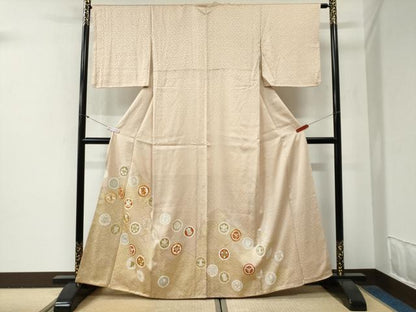 平和屋着物●訪問着　駒刺繍　松皮菱宝尽くし花丸文　金彩　正絹　逸品　CABG0714yc