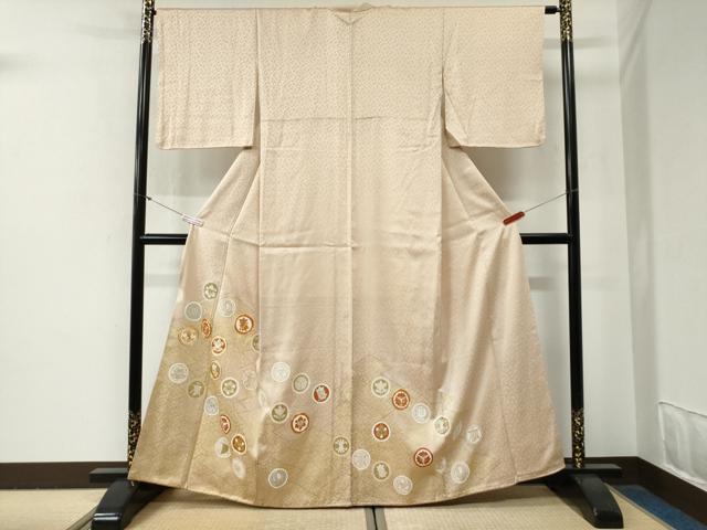 平和屋着物●訪問着　駒刺繍　松皮菱宝尽くし花丸文　金彩　正絹　逸品　CABG0714yc