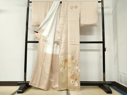 平和屋着物●訪問着　駒刺繍　松皮菱宝尽くし花丸文　金彩　正絹　逸品　CABG0714yc
