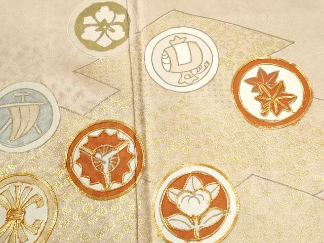 平和屋着物●訪問着　駒刺繍　松皮菱宝尽くし花丸文　金彩　正絹　逸品　CABG0714yc