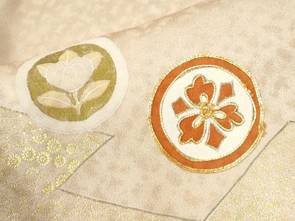 平和屋着物●訪問着　駒刺繍　松皮菱宝尽くし花丸文　金彩　正絹　逸品　CABG0714yc