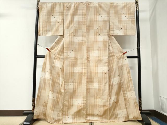 平和屋着物○上質な紬 変わり格子吉祥文 正絹 逸品 CABG0715yc