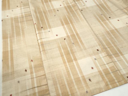 平和屋着物●上質な紬　変わり格子吉祥文　正絹　逸品　CABG0715yc