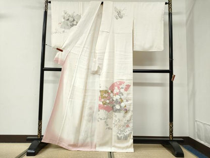 平和屋着物●訪問着　刺繍　地紙草花文　金彩　正絹　逸品　未使用　CABG0716yc
