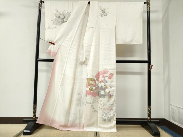 平和屋着物●訪問着　刺繍　地紙草花文　金彩　正絹　逸品　未使用　CABG0716yc
