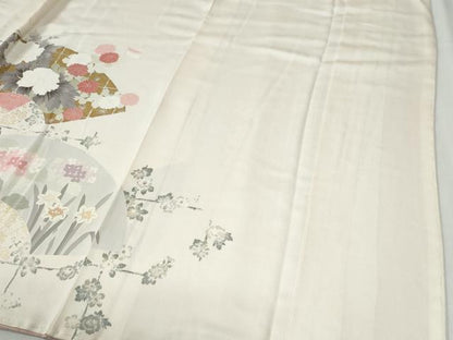 平和屋着物●訪問着　刺繍　地紙草花文　金彩　正絹　逸品　未使用　CABG0716yc