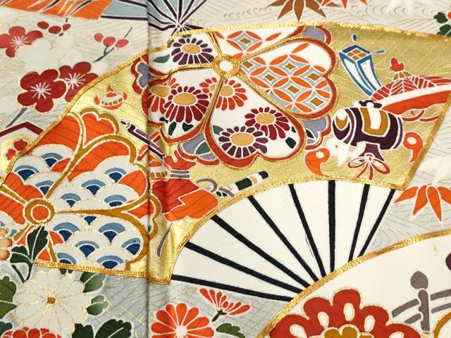 平和屋着物●豪華振袖　駒刺繍　立波扇面鳳凰松竹梅花文　暈し染め　金彩　正絹　逸品　CABG0717yc