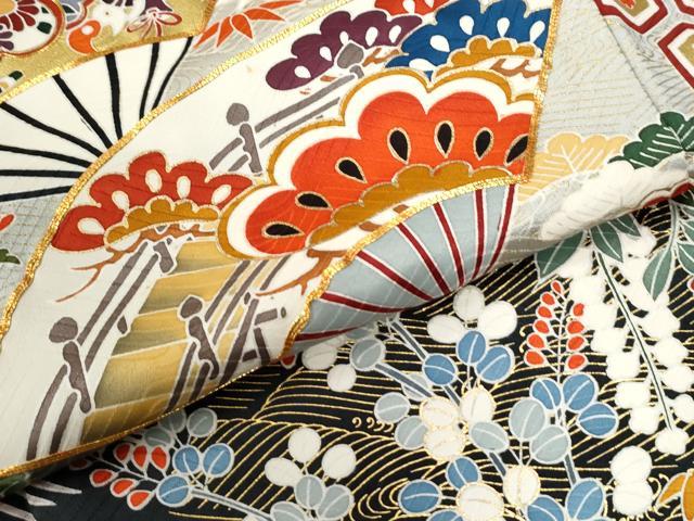 平和屋着物●豪華振袖　駒刺繍　立波扇面鳳凰松竹梅花文　暈し染め　金彩　正絹　逸品　CABG0717yc
