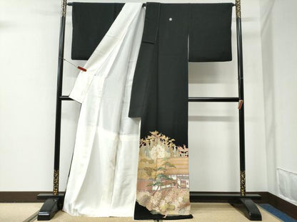 平和屋着物●本加賀友禅作家　中谷文彦　黒留袖　庭園樹林松竹梅風景文　ロング丈　正絹　逸品　CABG0718yc