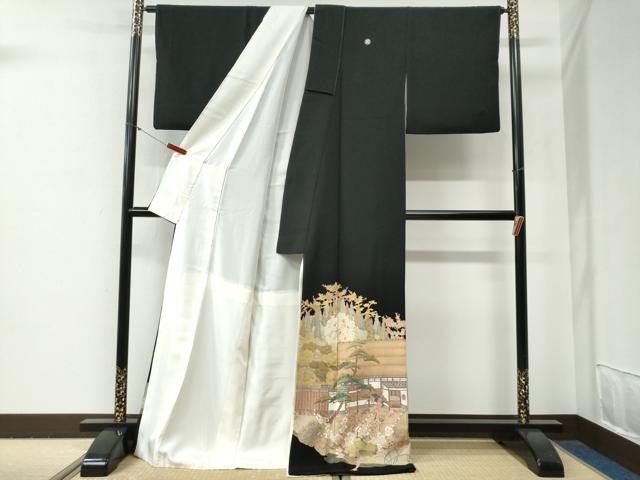 平和屋着物●本加賀友禅作家　中谷文彦　黒留袖　庭園樹林松竹梅風景文　ロング丈　正絹　逸品　CABG0718yc