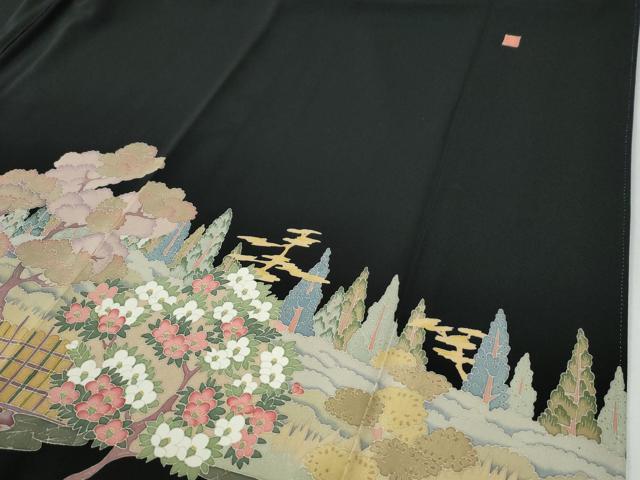 平和屋着物●本加賀友禅作家　中谷文彦　黒留袖　庭園樹林松竹梅風景文　ロング丈　正絹　逸品　CABG0718yc