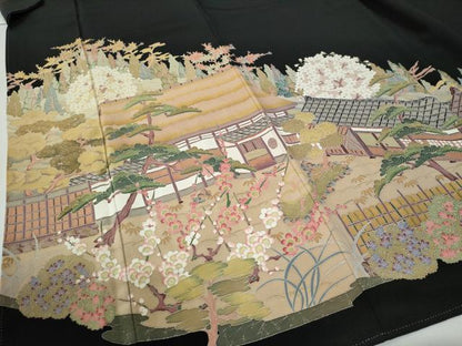 平和屋着物●本加賀友禅作家　中谷文彦　黒留袖　庭園樹林松竹梅風景文　ロング丈　正絹　逸品　CABG0718yc