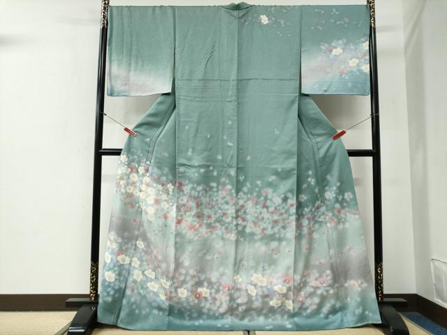 平和屋着物●訪問着　枝花文　暈し染め　金銀彩　ロング丈　正絹　逸品　CABG0719yc