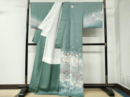 平和屋着物●訪問着　枝花文　暈し染め　金銀彩　ロング丈　正絹　逸品　CABG0719yc