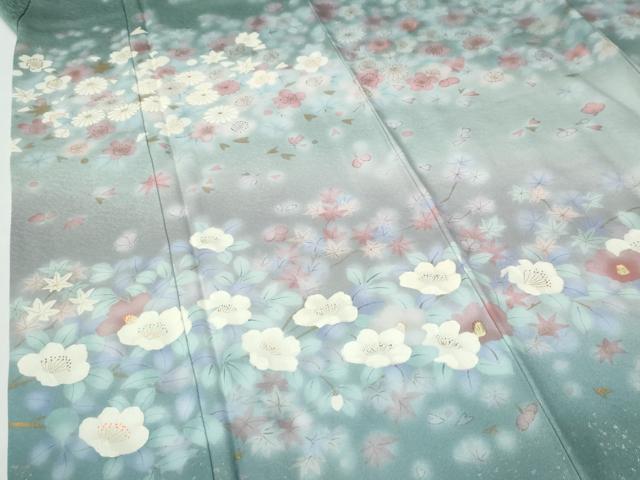 平和屋着物●訪問着　枝花文　暈し染め　金銀彩　ロング丈　正絹　逸品　CABG0719yc