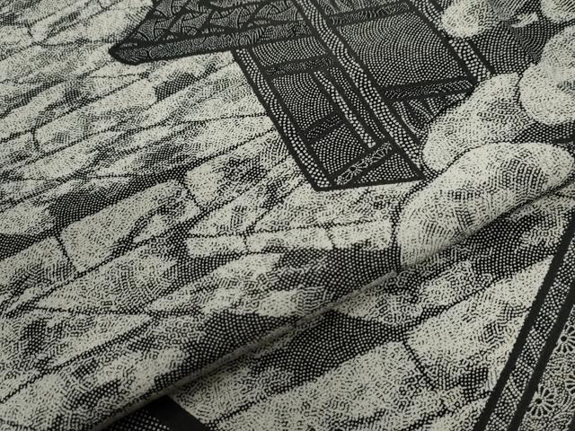 平和屋着物●訪問着　江戸小紋　鮫小紋柄　風景松文　黒地　正絹　逸品　CABG0720yc