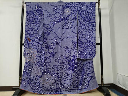 平和屋着物●豪華振袖　総絞り　駒刺繍　雲取り牡丹枝梅文　正絹　逸品　CABG0726yc
