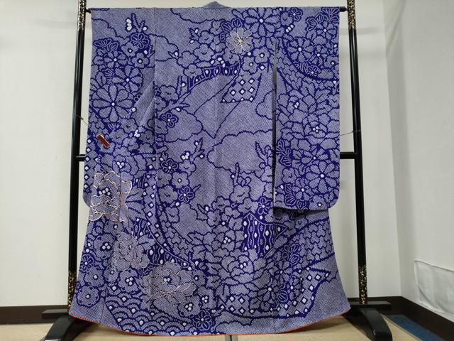 平和屋着物●豪華振袖　総絞り　駒刺繍　雲取り牡丹枝梅文　正絹　逸品　CABG0726yc