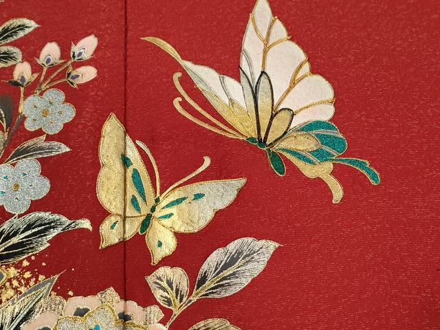 平和屋着物●豪華振袖　駒刺繍　更紗花蝶文　金通し地　正絹　逸品　CABG0724yc