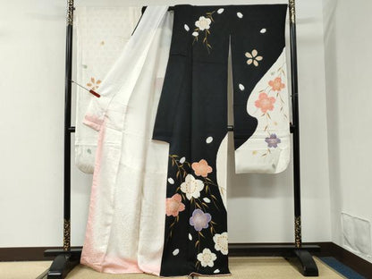 平和屋着物●豪華振袖　総絞り　枝桜文　黒地　金彩　さが美扱い　正絹　逸品　CABG0725yc