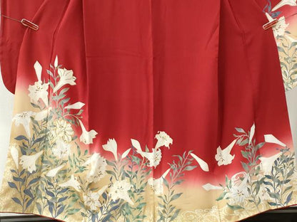 平和屋着物●豪華振袖　駒刺繍　草花文　暈し染め　金彩　正絹　逸品　CABG0731yc