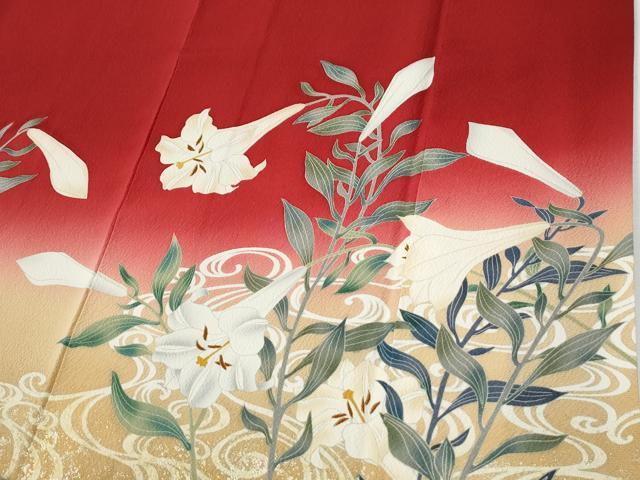 平和屋着物●豪華振袖　駒刺繍　草花文　暈し染め　金彩　正絹　逸品　CABG0731yc