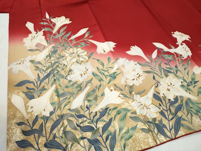 平和屋着物●豪華振袖　駒刺繍　草花文　暈し染め　金彩　正絹　逸品　CABG0731yc