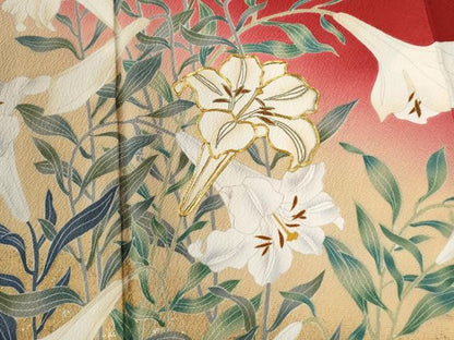 平和屋着物●豪華振袖　駒刺繍　草花文　暈し染め　金彩　正絹　逸品　CABG0731yc