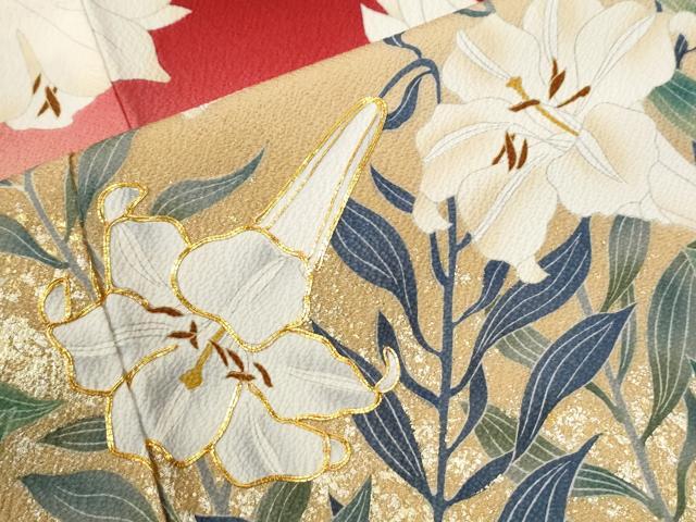 平和屋着物●豪華振袖　駒刺繍　草花文　暈し染め　金彩　正絹　逸品　CABG0731yc