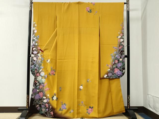 平和屋着物●豪華振袖　薔薇　草花文　暈し染め　金彩　正絹　逸品　CABG0732yc